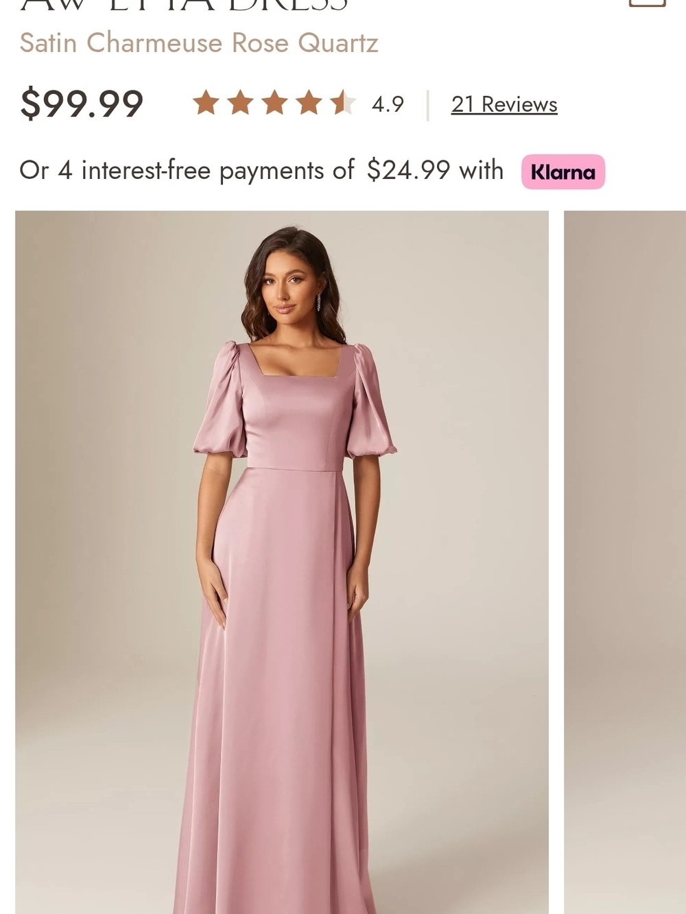 AW Bridal Satin Charmeuse Rose Quartz Square-Neck Maxi Dress